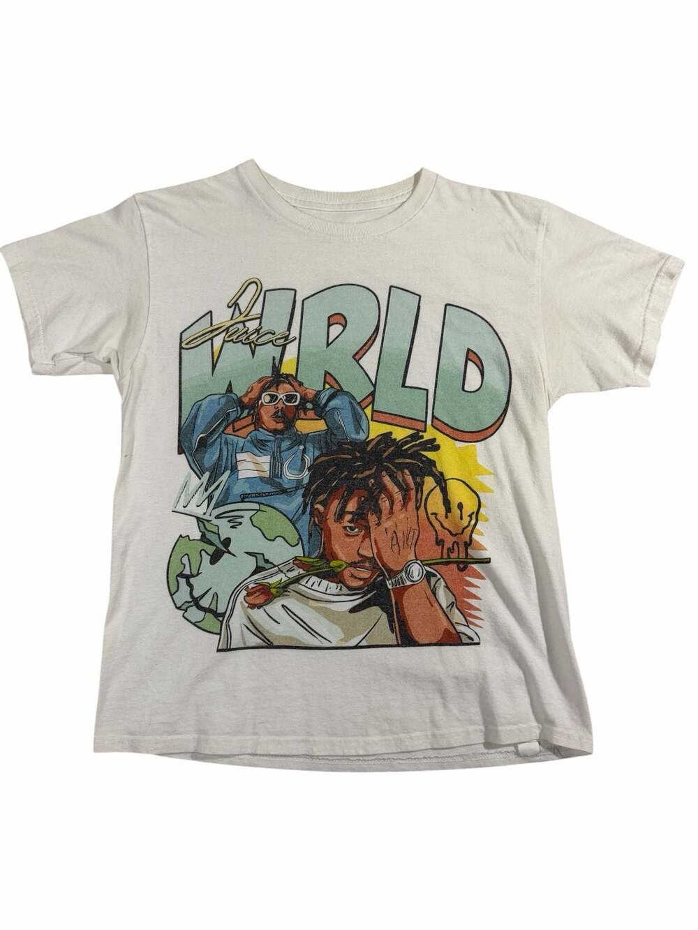 Juice WRLD Graphic T Shirt White Rap Tee Style Boxy Cropped Fit Small
